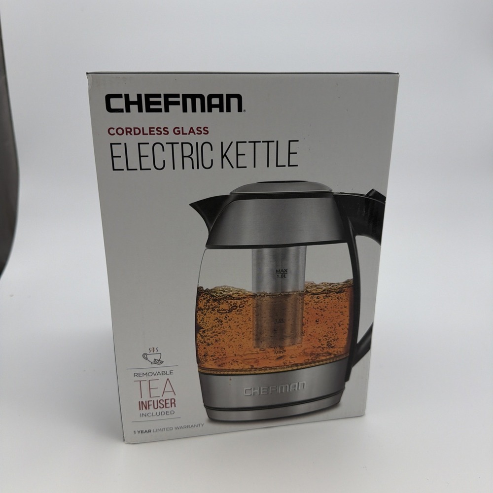 Chefman Electric Glass Kettle Fast Boiling Water Heater w/LED Lights